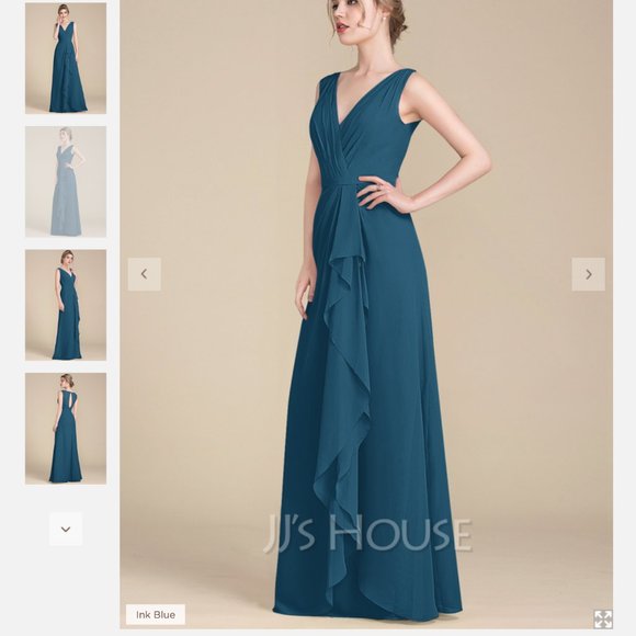 NWT JJ's House V-Neck sz 12 Floor-Length Chiffon Bridesmaid Dress - Ink Blue - Picture 3 of 4